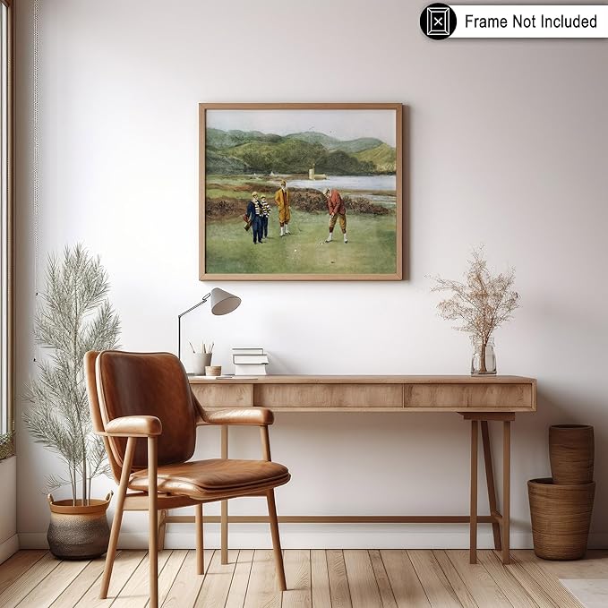 Poster Master Golf Course Print - The Putting Green Painting Poster - Golf & River Art - Landscape Wall Design - Sports Art - Great Office or Living Room Wall Decor - 24x32 Unframed Wall Art