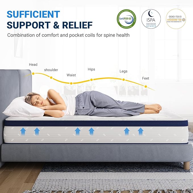 Avenco 10 Inch King Size Mattress for Pain Relief & Motion Isolation, CertiPUR-US Certified Bed Mattresses