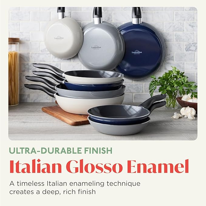 Deco 11” Nonstick Frying Pan Skillet, Made in Italy, Diamond Ceramic PFAS-Free, Dishwasher & Metal Utensil Safe, Durable Gloss Enamel Finish, Stay-Cool Handle, High Walls-Extra Room, Blue