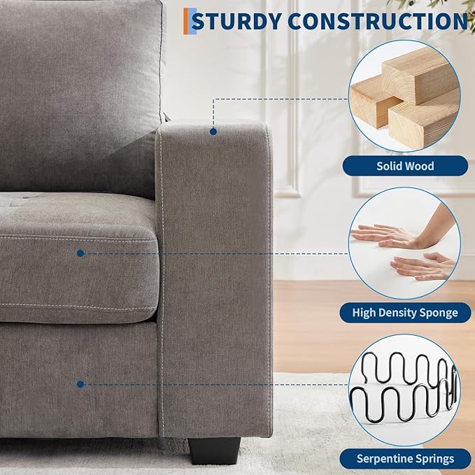 Garvee 90" Chenille Fabric Sofa Modern Comfort Sofa with USB/Type-C Ports, Deep Seat Cushions, Removable Cover, Wide Armrests Ideal for Living Rooms, Small Spaces & Apartments - Gray