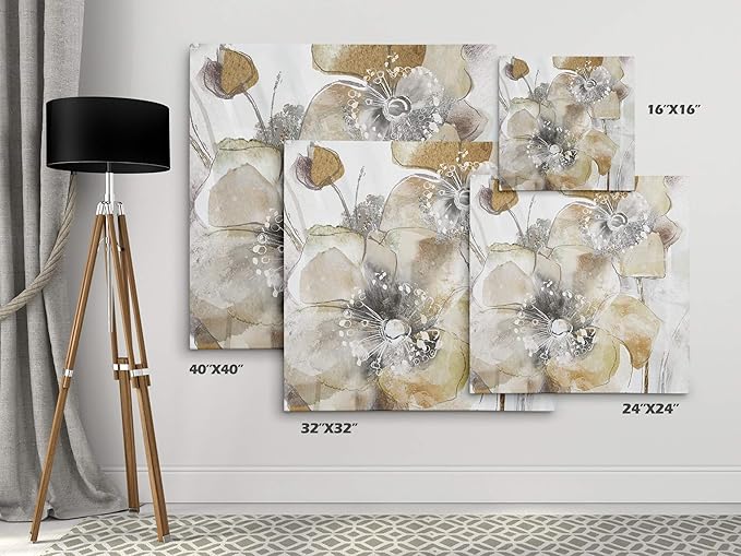 Wexford Home Taupe Spring Poppy II Gallery Wrapped Canvas Wall Art, 10x10,