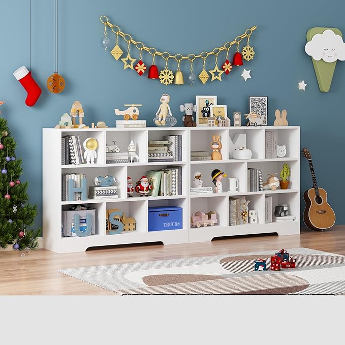 Book Shelf for Kids, 8 Cubes Storage Organizer Montessori Bookshelf, 3-Tier Wooden Kids Bookcase, Toy Storage Organizer for Children, White Toddler Bookshelf Cube Shelf for Kid’s Room, Classroom
