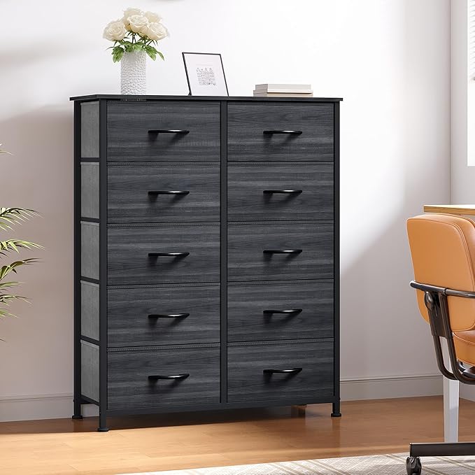 YITAHOME 10 Drawer Dresser - Fabric Storage Tower, Organizer Unit for Living Room, Hallway, Closets - Sturdy Steel Frame, Wooden Top & Easy Pull Fabric Bins