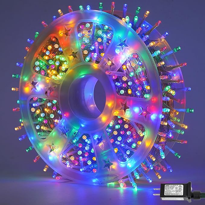 QITONG 165ft 500 LED String Lights Outdoor Waterproof, Multicolor Christmas Light with 8 Modes, Clear Wire Indoor Christmas Tree Lights Plug-in