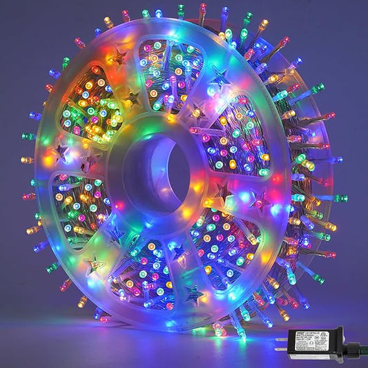 QITONG 165ft 500 LED String Lights Outdoor Waterproof, Multicolor Christmas Light with 8 Modes, Clear Wire Indoor Christmas Tree Lights Plug-in