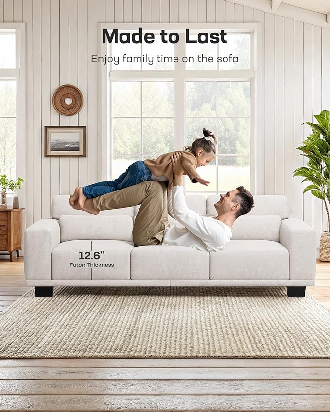 Marsail 65" Sofa Couch, 2-Seater Couches with Wide Armrests & Deep Cushions, Modern Linen Fabric Sofas for Living Room, Comfy Upholstered Couch with Removable Washable Covers, Beige