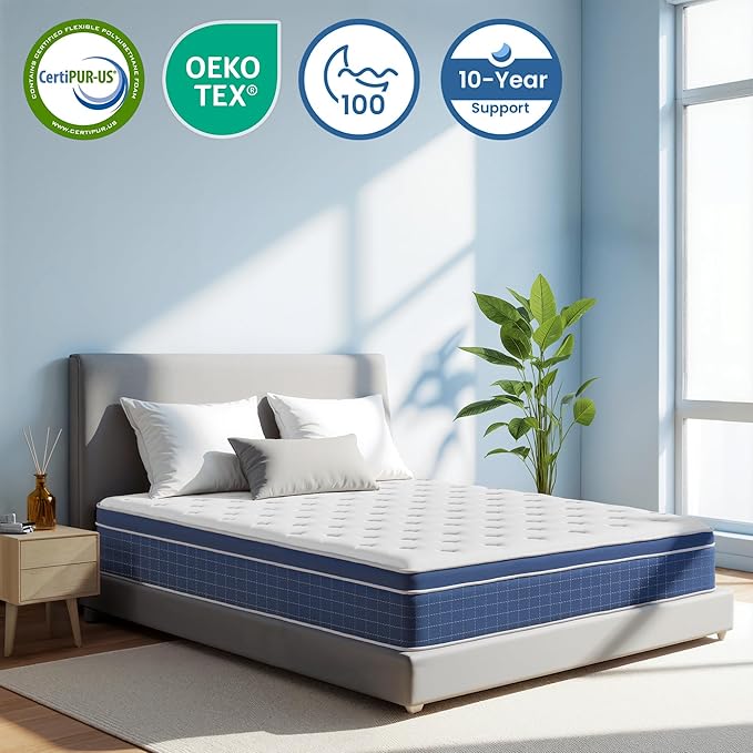 Full Size Mattress 12 Inch, Full Mattress in a Box, Hybrid Memory Foam Medium Firm Feel Individual Pocket Springs Matress, Breathable Fabric, Strong Edge Support, Fiberglass Free