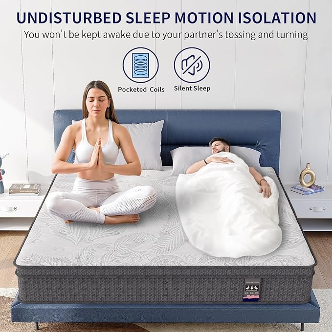 Full Mattress 14 Inch,Memory Foam Mattress with Pocket Spring, Soft & Comfortable Medium Plush, Motion Isolation, Pressure Relief, CertiPUR-US Certified (75"*54"*14")