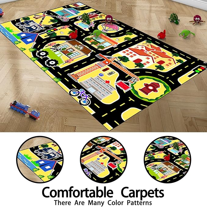 Road Map Carpet for Kids - Kids Rugs for Playroom Car Rugs for Boys Toy Play Mats for Floor City Rug Play Mat, 2. 5x4 Feet