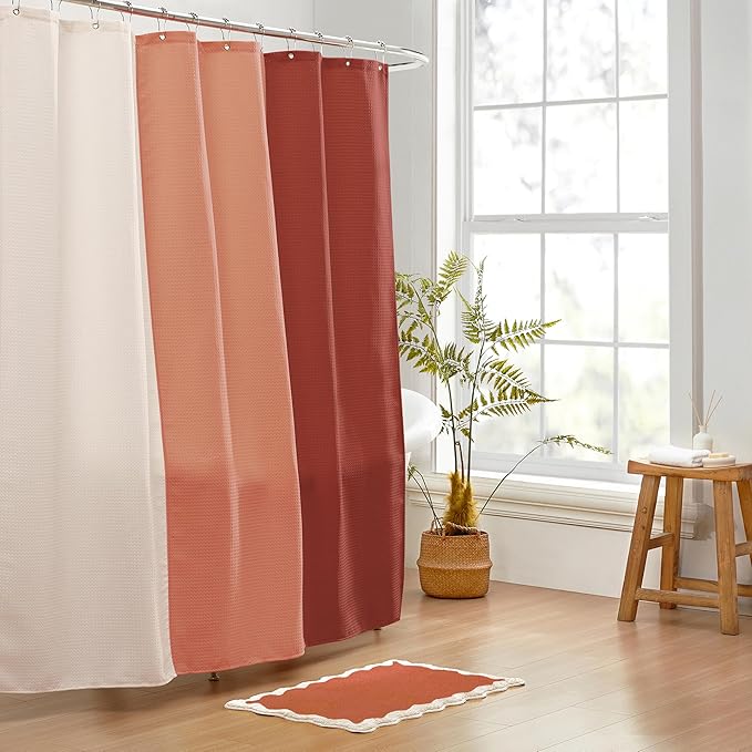 MONDAY MOOSE Bath Mat with Scalloped Wavy Ripple Design, Microfiber Absorbent Non Slip Tufted Rug for Floor, Shower or Kitchen (16x24 inch, Terracotta)