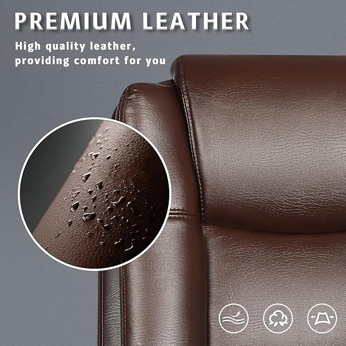 LEMBERI Office Desk Chair, Big and Tall High Back Managerial Executive Computer Chair, Ergonomic Height Adjustable PU Leather Chairs with Cushions Armrest for Long Time Sitting (Brown)