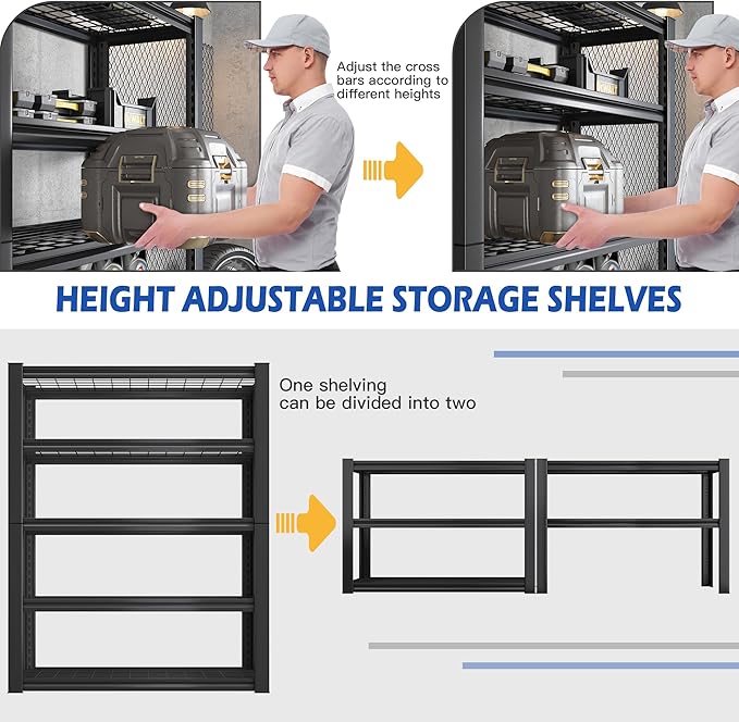 REIBII 3010LBS Storage Shelves 72" H Garage Shelving Heavy Duty Metal Shelving 5 Tier Adjustable Metal Shelves for Storage for Pantry Kitchen Basement 72" H x 35.5" W x 16" D, 2 Pack