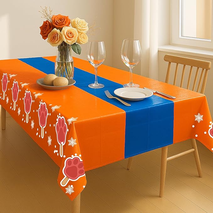 8Pcs 2in1 Paw Print Birthday Party Decorations Tablecloth, 54" x 108" Paw Table Cloth Disposable Rectangle Plastic Anime Table Cover for Kids Baby Shower Themed Party Supplies