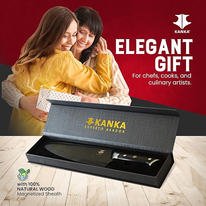 KANKA 10-inch 67 Layers Damascus Steel Profesional Chef Knife - Extra Long, G10 Black Fiberglass Handle, Razor Sharp Knife. Wood Sheath Included.