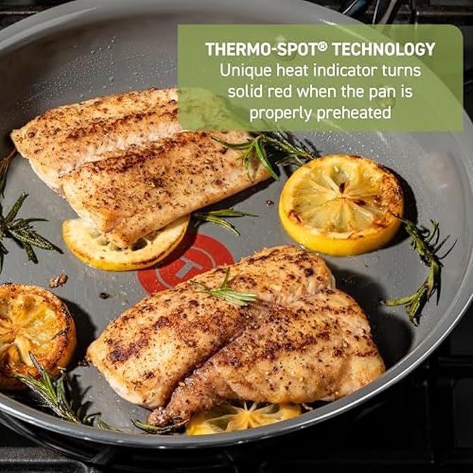 T-Fal Preserve Ceramic Nonstick Frying Pan 2-Pc Set, 8.5" & 11", Oven Broiler Safe up to 350°F Cookware, InoCeram Glide Technology, Frying Pan Skillet, Pots & Pans, Black