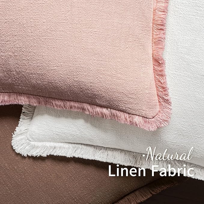 MIULEE Decorative Throw Pillow Covers Neutral Linen Fringe Throw Pillows Set of 2 White Boho Farmhouse Cushion Covers with Tassels for Couch Sofa Bed Living Room Spring Home Decor 20x20 Inch