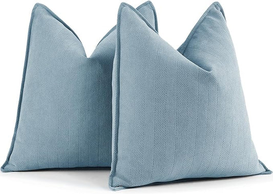 ZWJD Throw Blue Pillow Covers 16x16 Set of 2 Chenille Pillow Covers with Elegant Design Soft and Luxurious Decorative Throw Pillows for Couch, Bed, and Home Decor,Light Blue