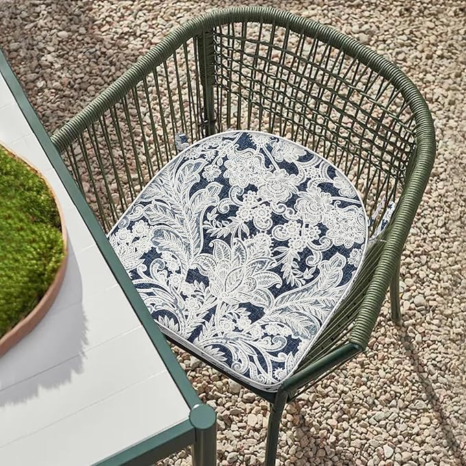 Set of 2 Outdoor Chair Cushions 19"x19"x2",Water Repellent Dining Seat Cushion with Ties and Removable Covers, Chair Cushions for Indoor and Patio Furniture, Damask Lapis