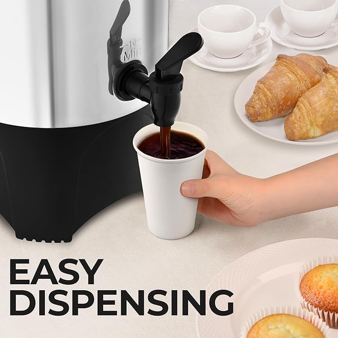 Zulay Commercial Coffee Maker Stainless Steel - Coffee Urn With Twist-Lock Lid & Cool-Touch Handles - Quick-Brewing Coffee Maker With Keep-Warm Mode For Events & Catering - 40 Cup Silver