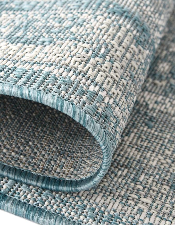 Unique Loom Outdoor Traditional Collection Area Rug - Valeria (2' x 7' 10" Runner, Aqua/ Ivory)