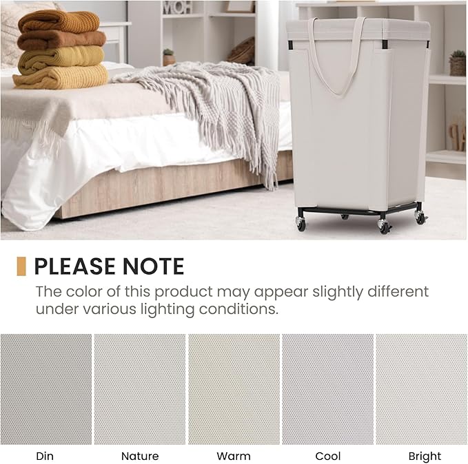 Laundry Basket with Wheels, Laundry Hamper with Removable Bag and Steel Frame, 160L Rolling Dirty Clothes Basket for Bedroom, Bathroom, Laundry Room (Beige)