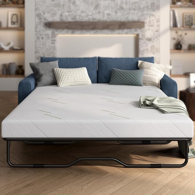 4 Inch Gel Memory Foam Sofa Mattress Queen Size, CertiPUR-US Certified, with Removable Washable Cover, for Guest Rooms, Sofas, RVs & Boats
