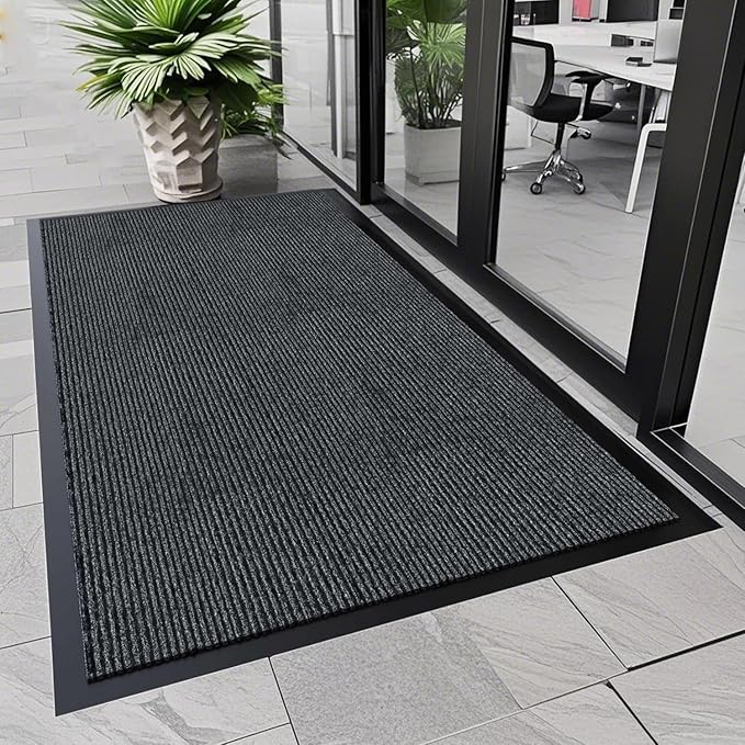 Outdoor Entry Rubber Rug, 5'x3' Commercial Heavy Duty Rubber Large Exterior Door Mat, Industrial Non-Slip Waterproof Welcome Floor Mats for Garage, Kitchen, Patio, Charcoal Grey 60" x 36"