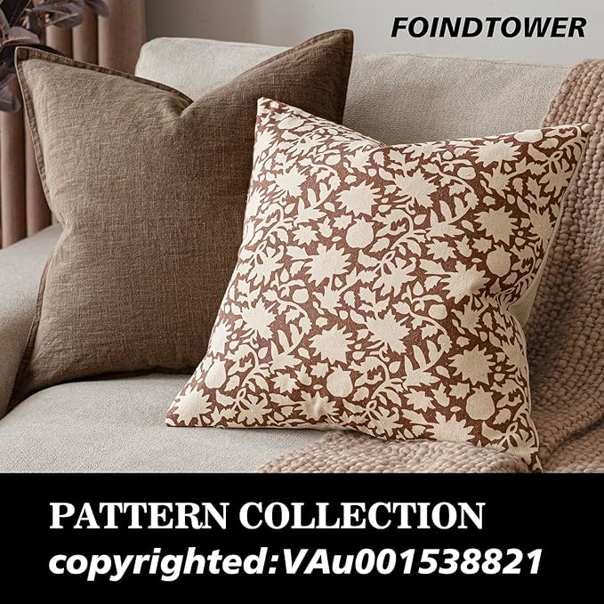 Foindtower Set of 2 Decorative Neutral Floral Throw Pillow Covers Accent Farmhouse Cushion Covers Boho Pillowcase for Couch Sofa Bedroom Living Room Home Decor Outdoor,20×20 Inch,Light Orange Brown