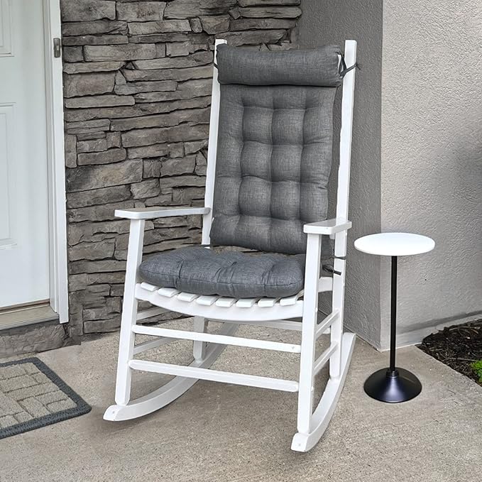 Rave Graphite Grey Porch Rocker Cushions - Extra-Large - Indoor - Outdoor: Fade Resistant, Weatherproof - Latex Foam Filled Rocking Chair Seat Cushion & Backrest Pad Set - Solid Color