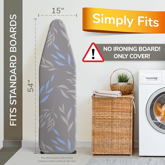 smart&gentle Turbo Ironing Board Cover with Padding - 50% Faster High Speed Heat Reflection - Made in Germany - 100% Cotton Top - Love&Liberty-Line 15x54