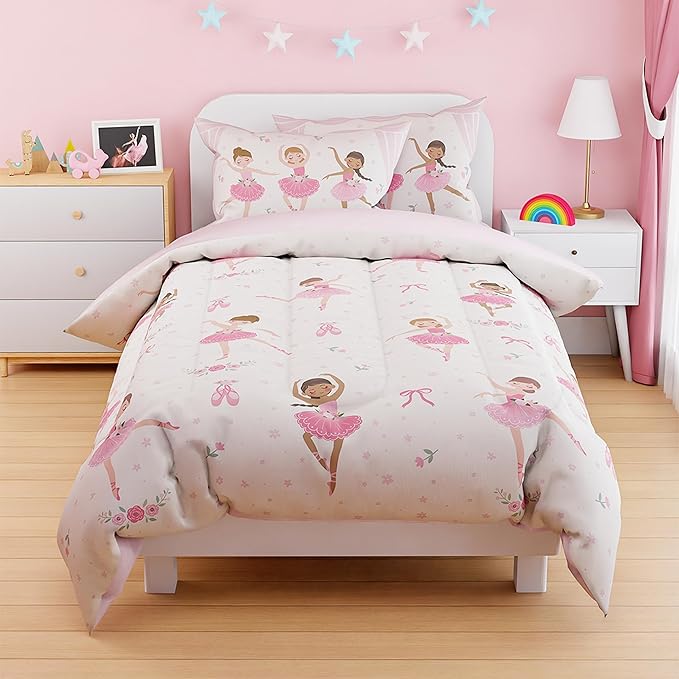 SANDJEST Ballet Duvet Cover Sets Twin Size for Kids Girls, Include 1 Polyester Comforter Cover 68x86 Inches and 1 Pillowcase 20x26 Inches, Comforter Not Included, Gift for Christmas Birthday