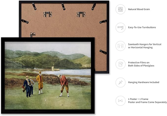 Poster Master The Putting Green Painting Poster - Golf Course Print - Golf Art - River Art - Sports Art - Landscape Art - Father's Day Art - Great Office or Living Room Decor, 11x14 Black Framed