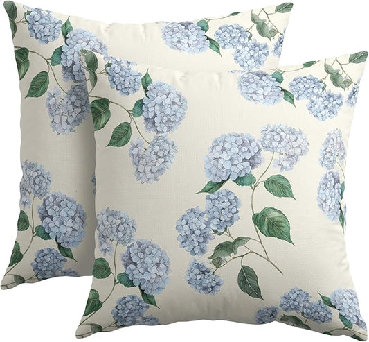 Kawani Blue Hydrangea Pillow Covers 24x24 Inch Set of 2 Blue Floral Outdoor Decorative Throw Pillow Covers Rustic Flower Pillowcases Spring Summer Cushion Covers for Home Couch Decor