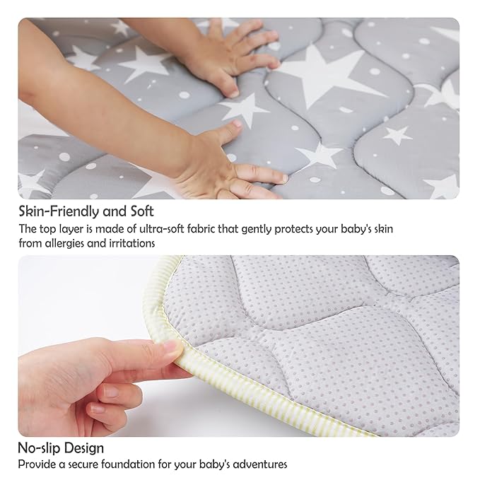 Viviland Baby Play Mat 50" x 50", Extra Thick Big Baby Mat for Baby/Toddler, Non-Slip & Machine Washable (Grey Star)
