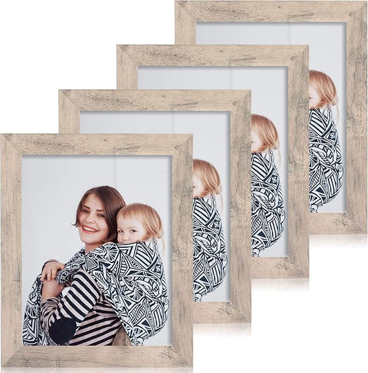 8x10 Picture Frame Set of 4, Smoke Gray Frame with High Definition Real Glass, 8 x 10 Photo Frame for Tabletop Display and Wall Mounting