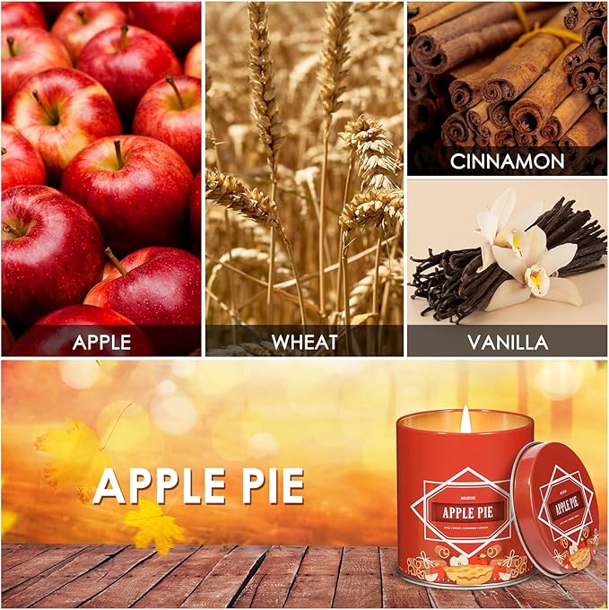 Fall Scented Candle – Apple Pie Soy Candle 9oz, 50 Hour Burn, Non-Toxic Autumn Decor, Holiday Gift for Women & Men