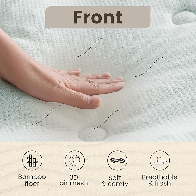 QUIETSEA Reversible Twin Mattress Topper Egg Crate Memory Foam Mattress Topper, Bamboo Viscose Mattress Pad Twin, Noiseless Waterproof Mattress Cover with Deep Pocket Stretches up to 21", 39" x 75"
