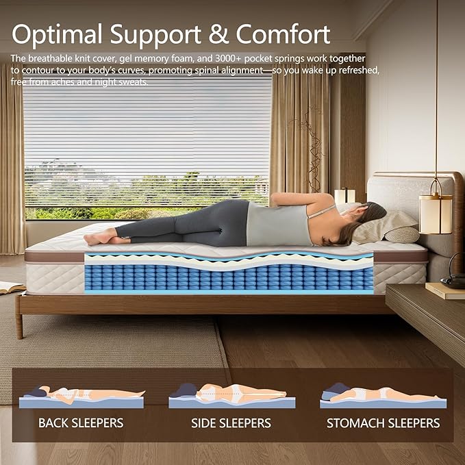 10-Inch Hybrid Full Size Mattress - Premium Cooling Gel Memory Foam & 8.5" High Pocket Coils | CertiPUR-US Certified | Pressure Relief & Motion Isolation | 365-Night Risk-Free Trial