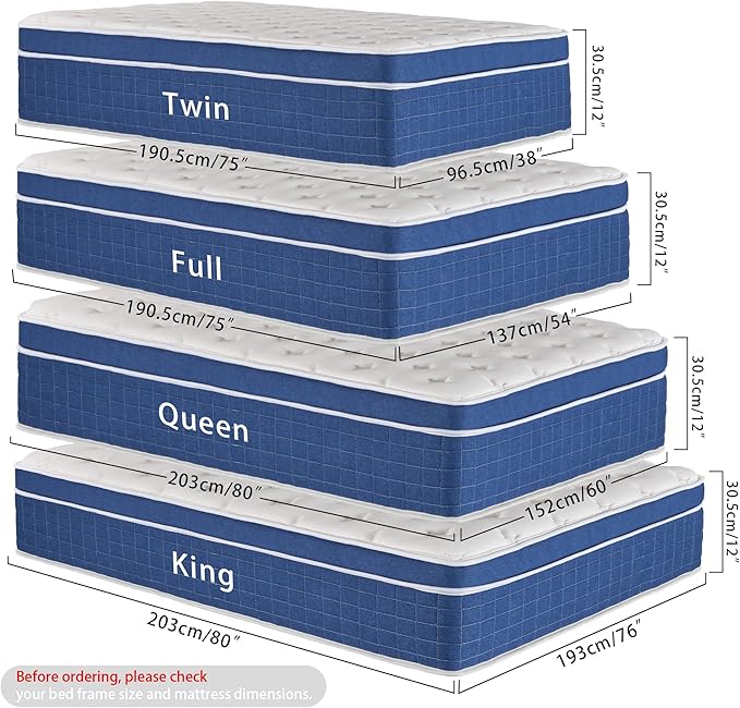 Twin Size Mattress in a Box 12 Inch Memory Foam Hybrid Mattress with Pocketed Springs Medium Firm Support Motion Isolation Edge Support 180 Night Trial