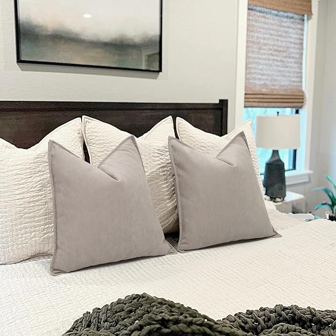 ZWJD Gray Pillow Covers 24x24 Set of 2 Chenille Pillow Covers with Elegant Design Soft and Luxurious Decorative Throw Pillows for Couch, Bed, and Home Decor