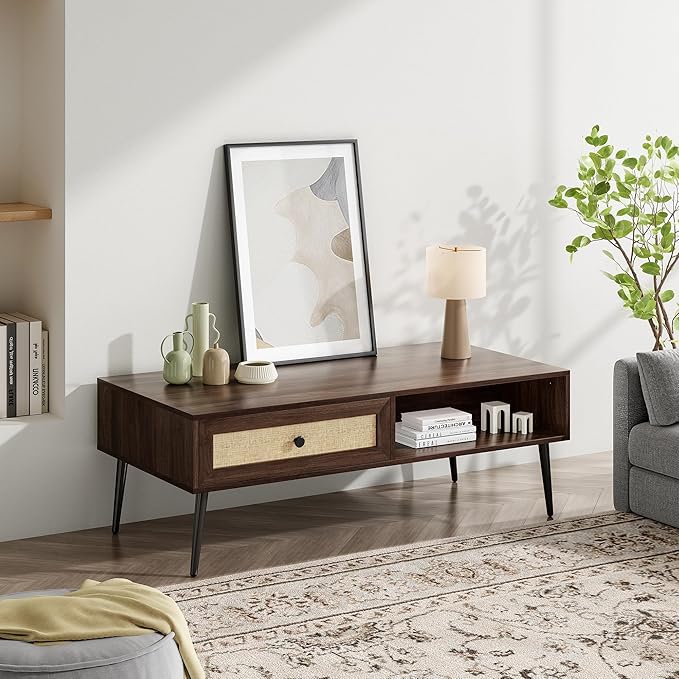 Farini Mid-Century Modern Coffee Table,Wooden Coffee Table for Living Room, Office, Walnut