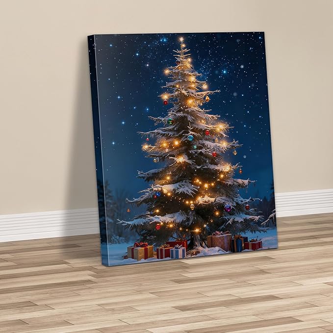 Framed Christmas Pictures Wall Decor,Vintage Pine Tree Prints,Winter Christmas Canvas Wall Art Decoration for Bedroom Bathroom Living Room Rustic Xmas Holiday Gifts (Christmas Tree 13, 20'' X 32'')