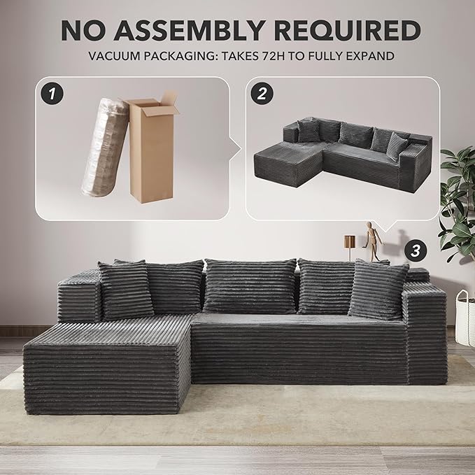 106” Modular Sectional Sofa, Cloud Sectional Couch with Deep Seat, Modern Modular L-Shape Sofa Couch with Chaise,Upholstered Couches for Living Room Bedroom（Grey）