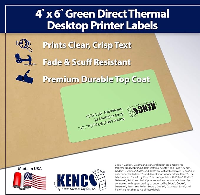 4" X 6" Direct Thermal Perforated Stickers Labels for Shipping Labels, Inventory, and Color Coding - Compatible with Zebra, Rollo, Godex and More (Green, 1 Roll)