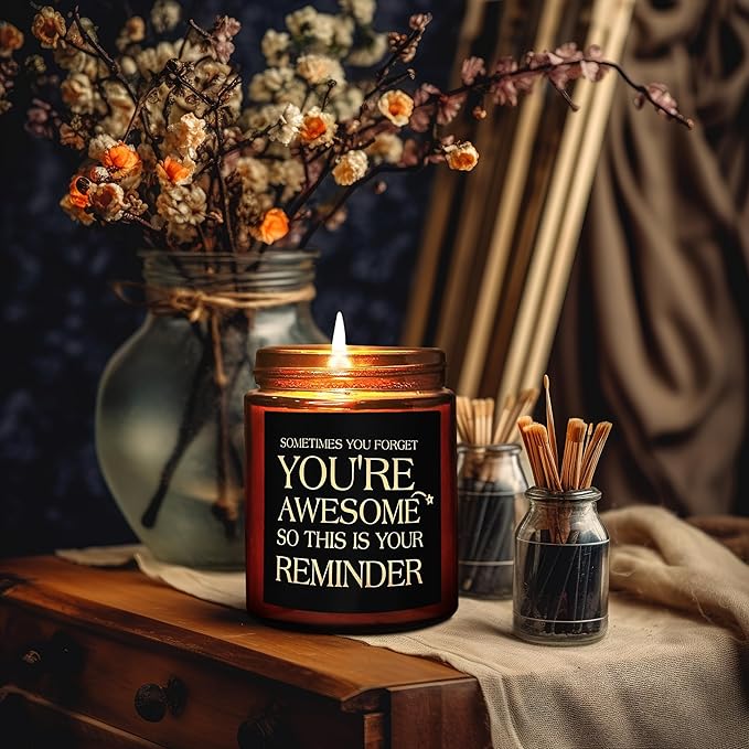 Inspirational Gift Candles for Women Men - Birthday, Appreciation, Thank You, Relaxing Gift for Her Friend Coworker Sister Son - You're Awesome Natural Soy Mahogany Teakwood Candle for Home