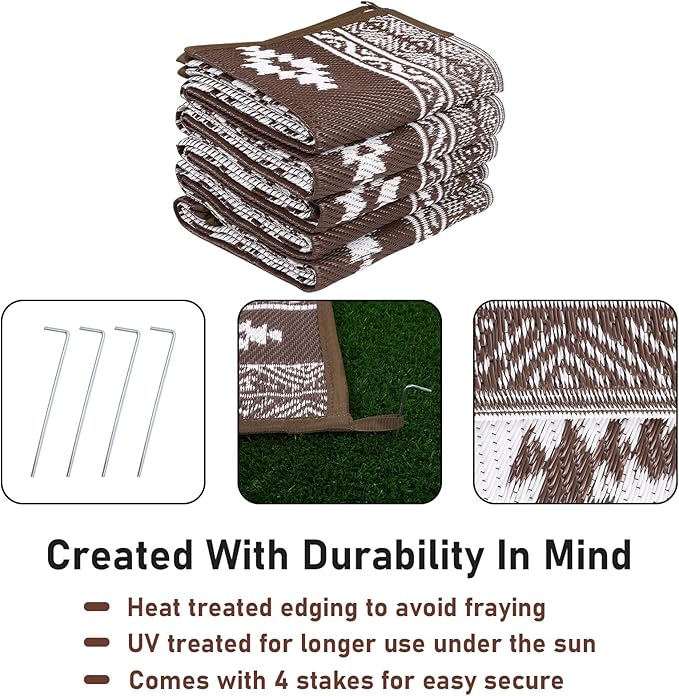 HiiARug Outdoor Rug for Patios Clearance 9'x12' Outdoor Plastic Straw Rug Waterproof Patio Camping Rug Reversible RV Mat Outdoor Area Rugs for Outdoors, RV, Patio, Backyard, Deck, Camping
