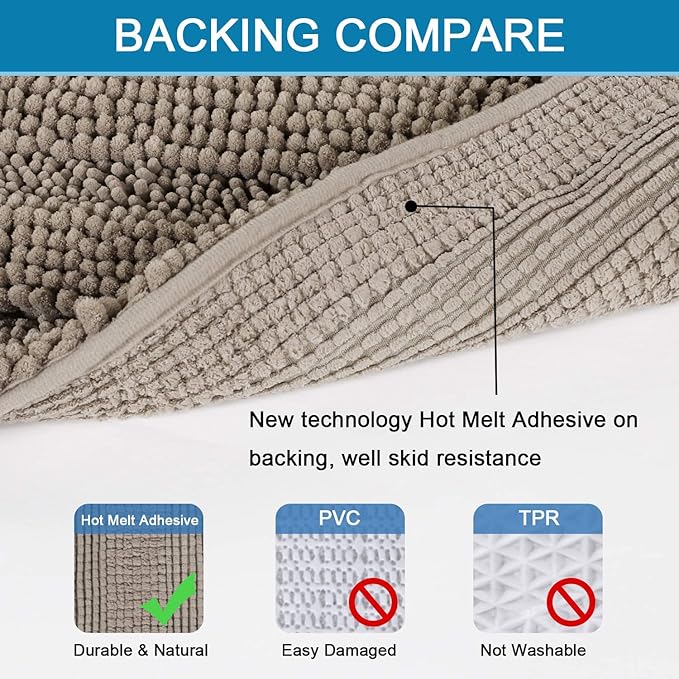 H.VERSAILTEX 2 Piece Bathroom Set Bathroom Rugs Bath Mats Sets Super Absorbent Chenille Striped Bath Mats Non Skid Machine Wash Dry Rugs for Bathroom Floor(Taupe, 24 x 36 Plus 20 x 32 - Inches)