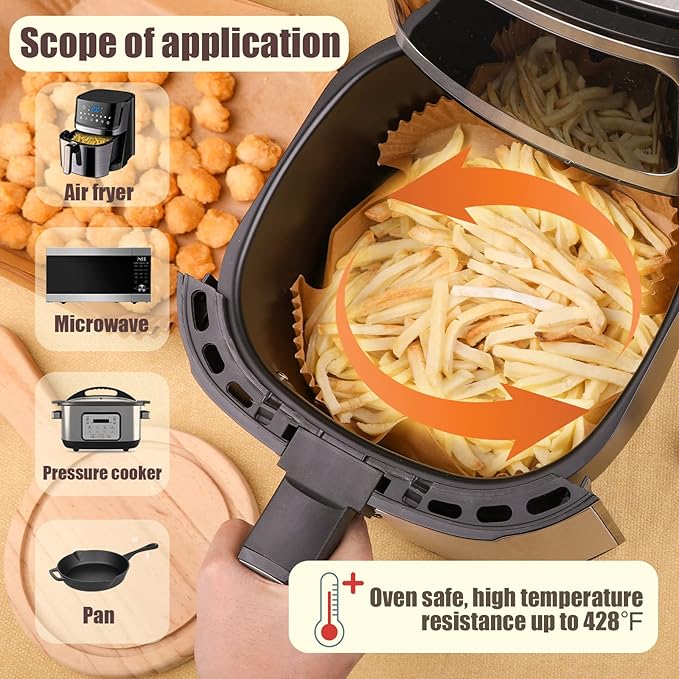 Disposable Paper Liner Square 250 Pcs for 2 to 5 Qt Air Fryer Baskets, Non-stick Oil-proof Parchment Liner Cooking Paper