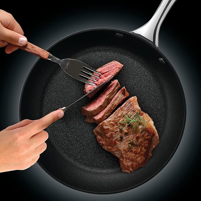 Starfrit The Rock Diamond 10PC Non-Stick Set - Durable Forged Aluminum - Oven Safe - PFOA Free - Easy to Clean - Black