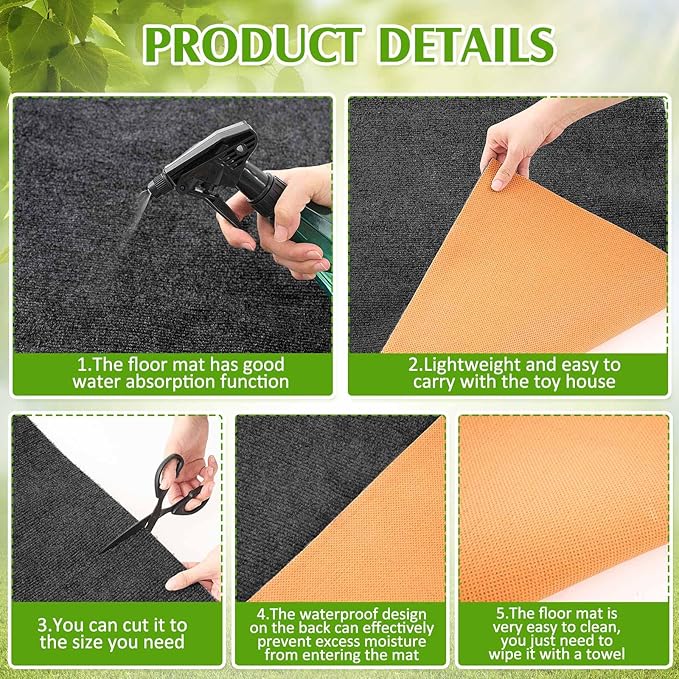 Nuanchu Outdoor Playhouse Mat Washable 55''x 53'' Large Waterproof Activity Rug Durable Polyester with Non Slip TPR Bottom Portable Game House Play Mat Playhouse Accessories for Kids Home Garden Patio